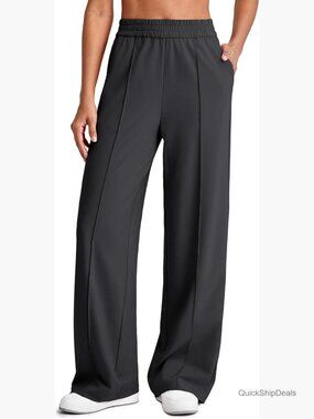 Lightweight Wide Leg Palazzo Pants with Front Seam Elastic Waist Two Pockets